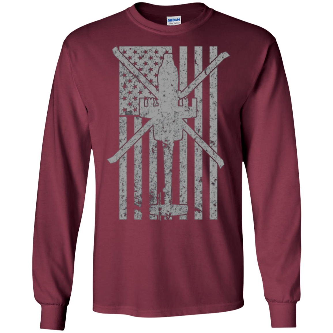 AH-64 Apache Gunship Military Helicopter Vintage Flag Tee