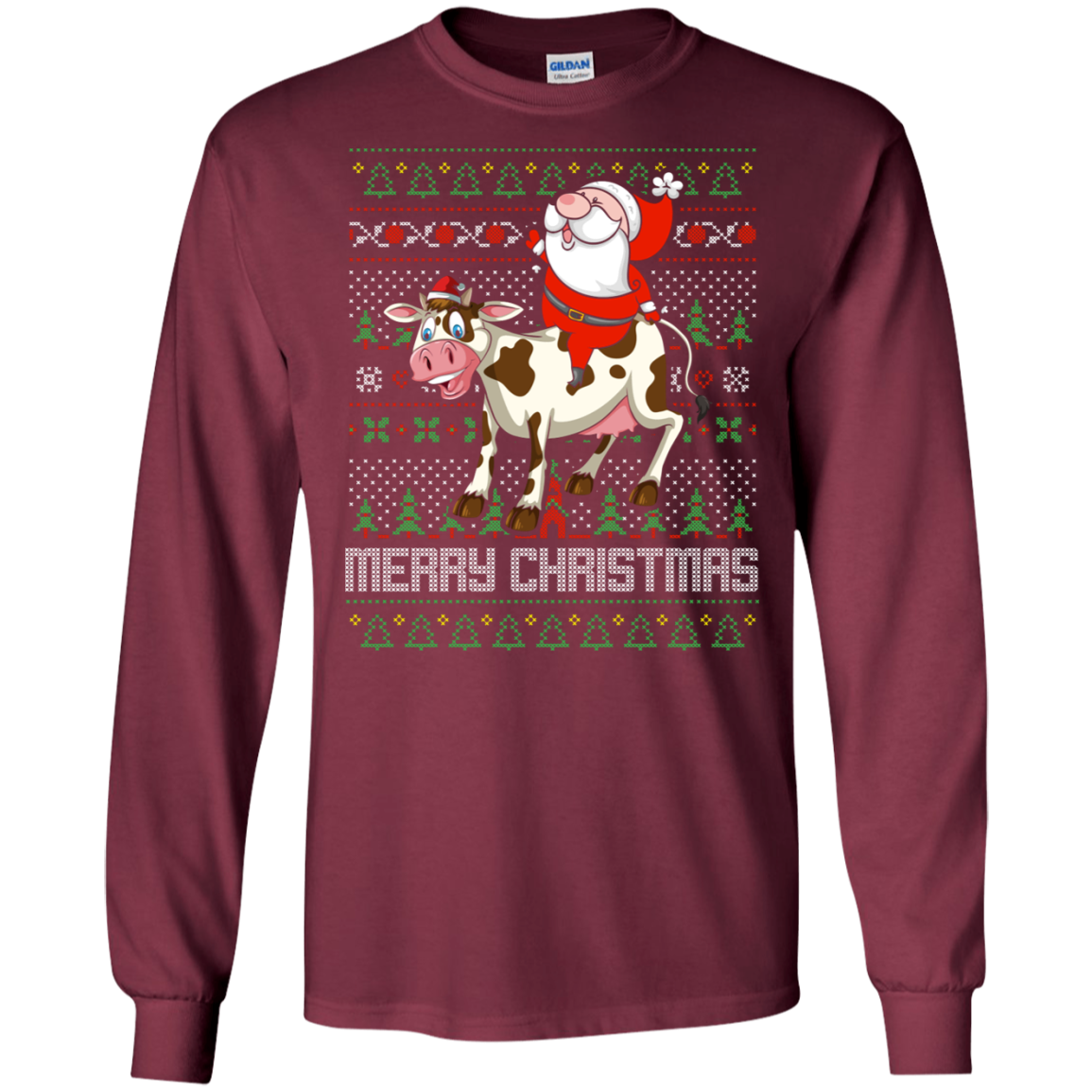 Santa Riding Cow Merry Xmas Farming Gift Tshirt