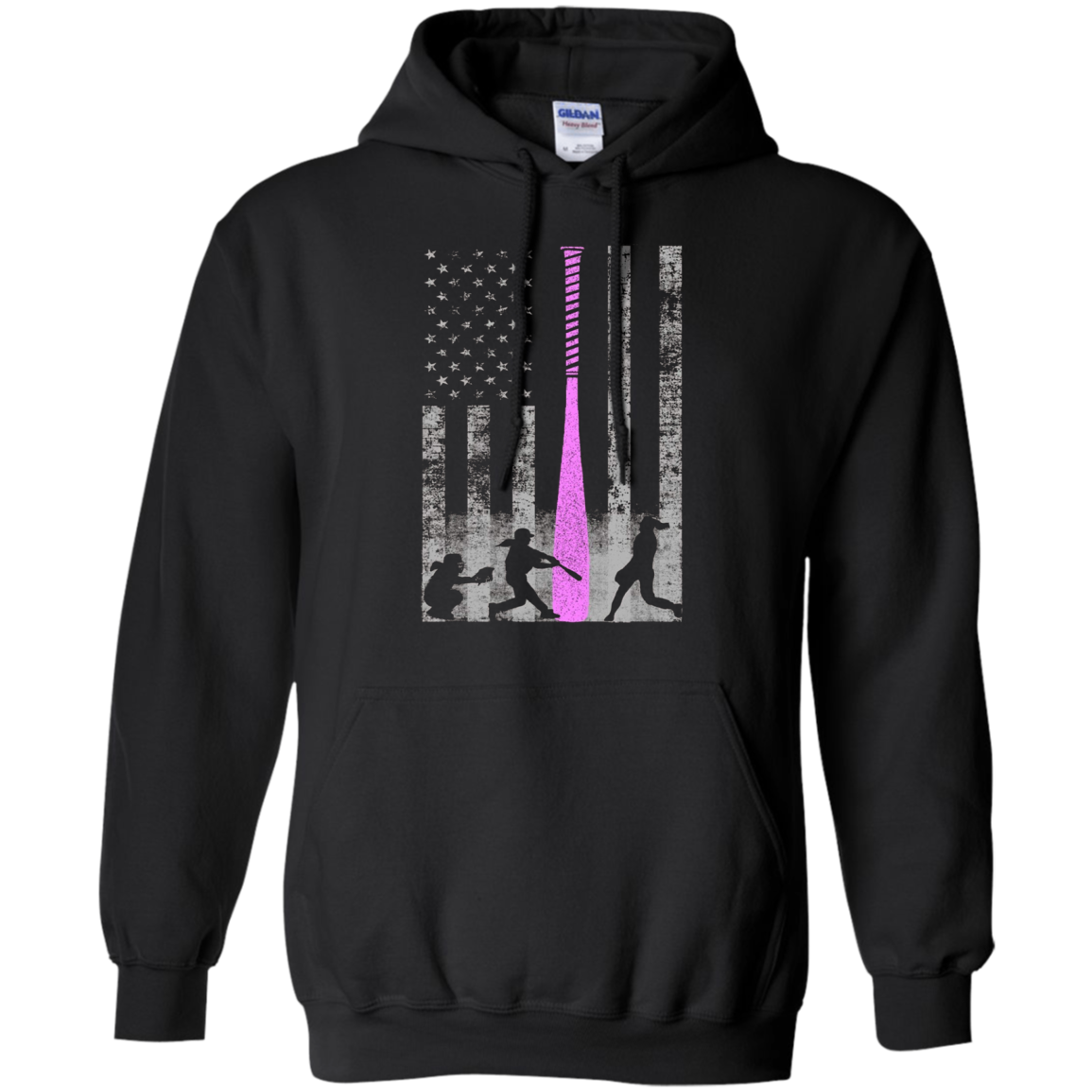 American Softball Flag T-Shirt - Players and Pink Bat