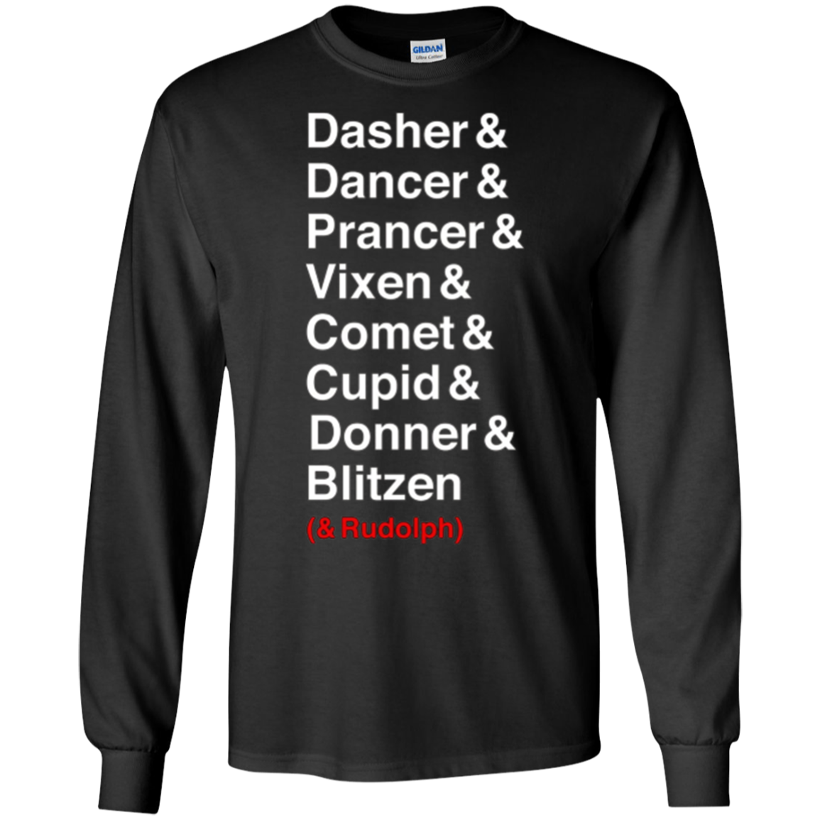 Santa's Reindeer roll call list Christmas shirt.