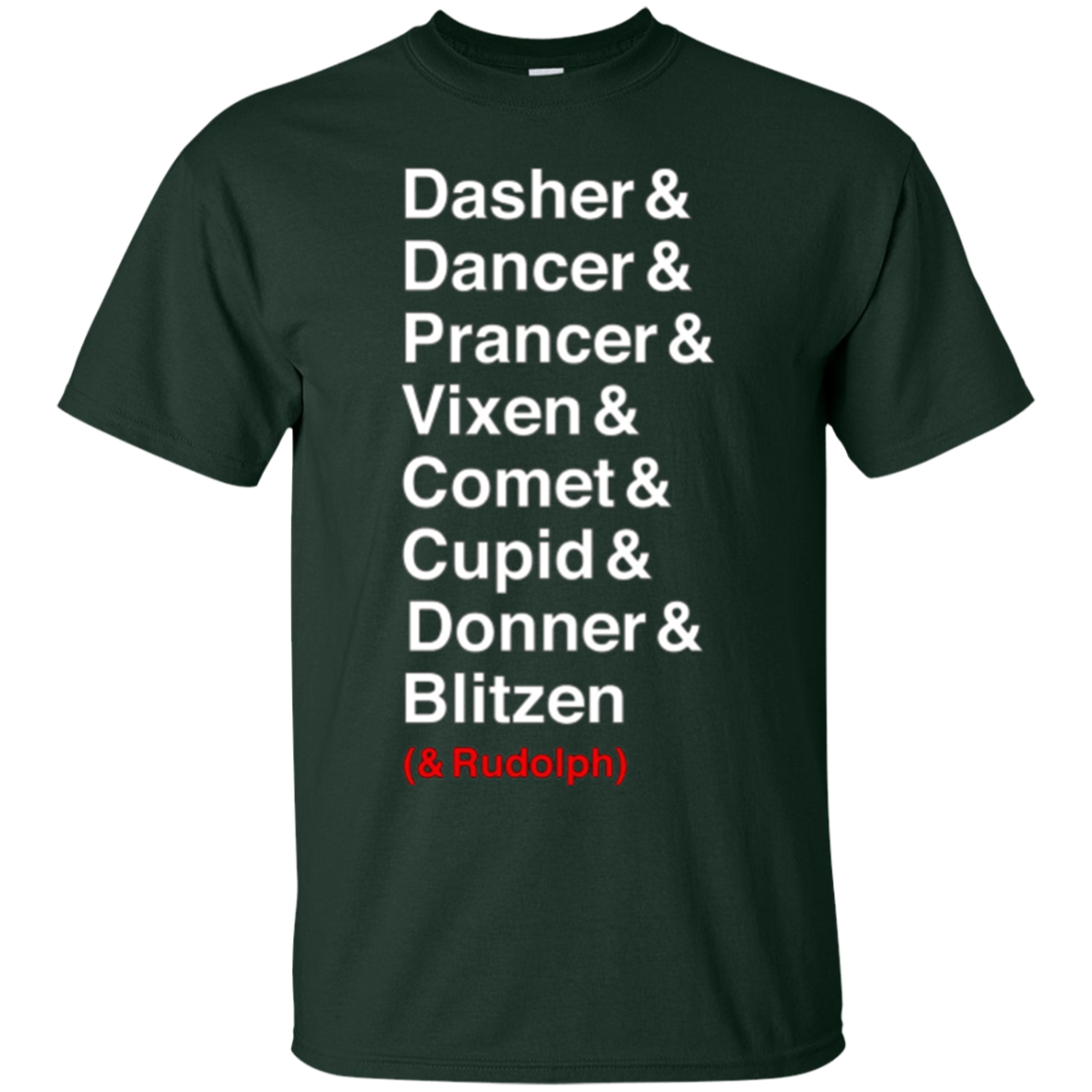 Santa's Reindeer roll call list Christmas shirt.