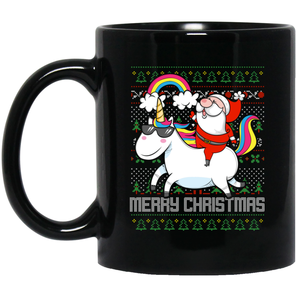 Santa Riding Unicorn Merry Xmas Gift Tshirt