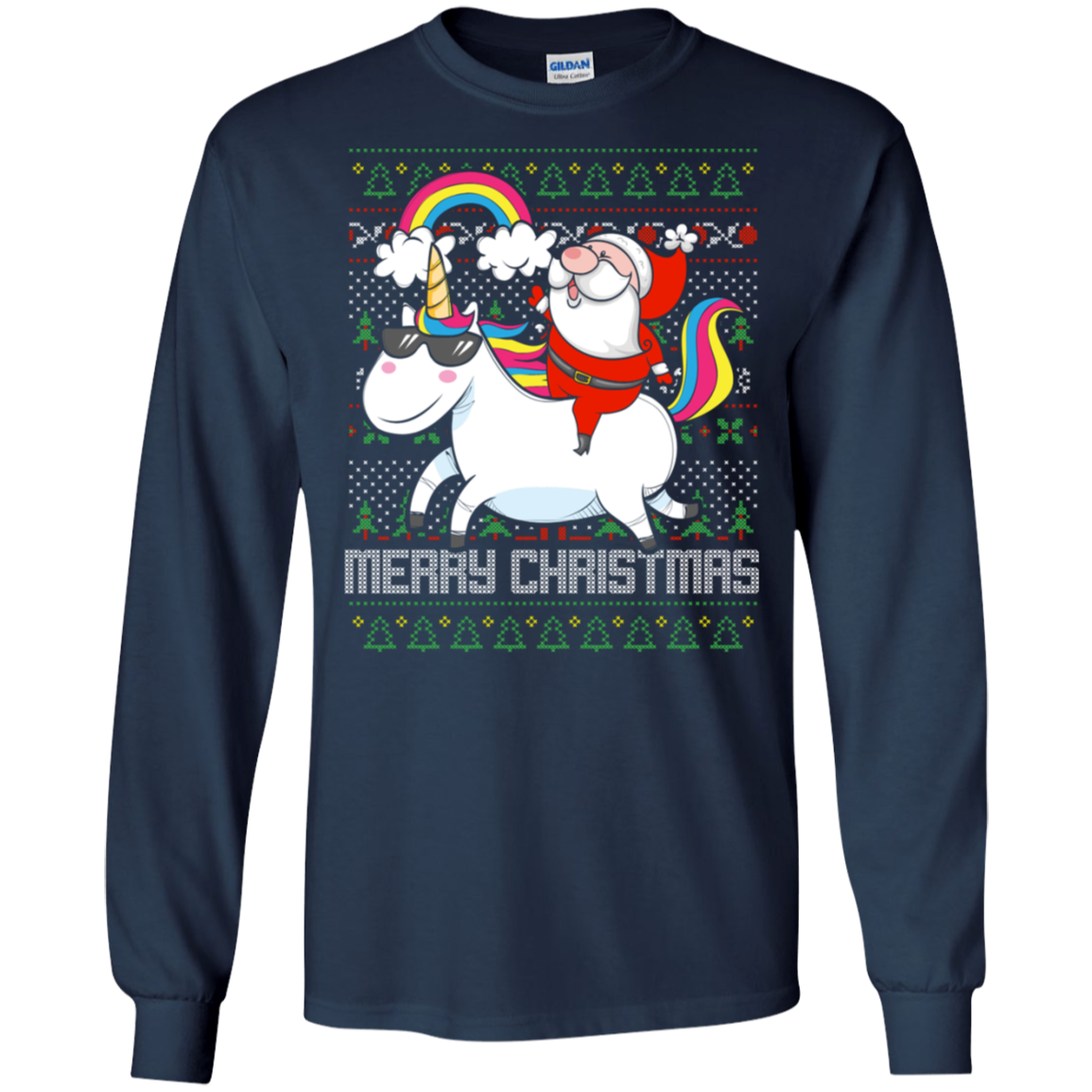 Santa Riding Unicorn Merry Xmas Gift Tshirt
