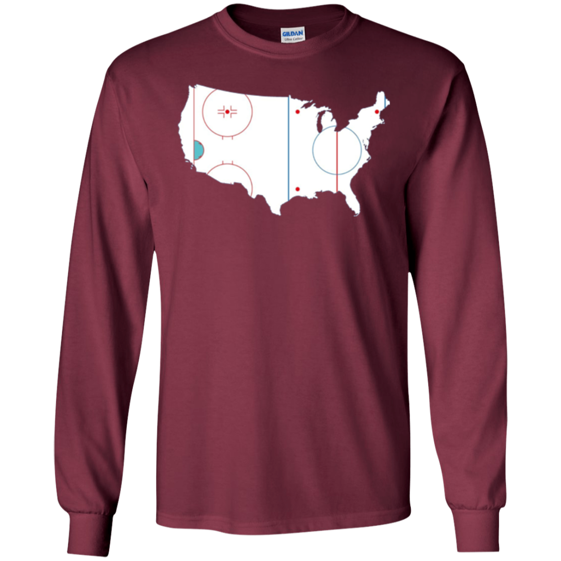 American Map Shirt Ice Hockey Rink Novelty Long Sleeve Tee