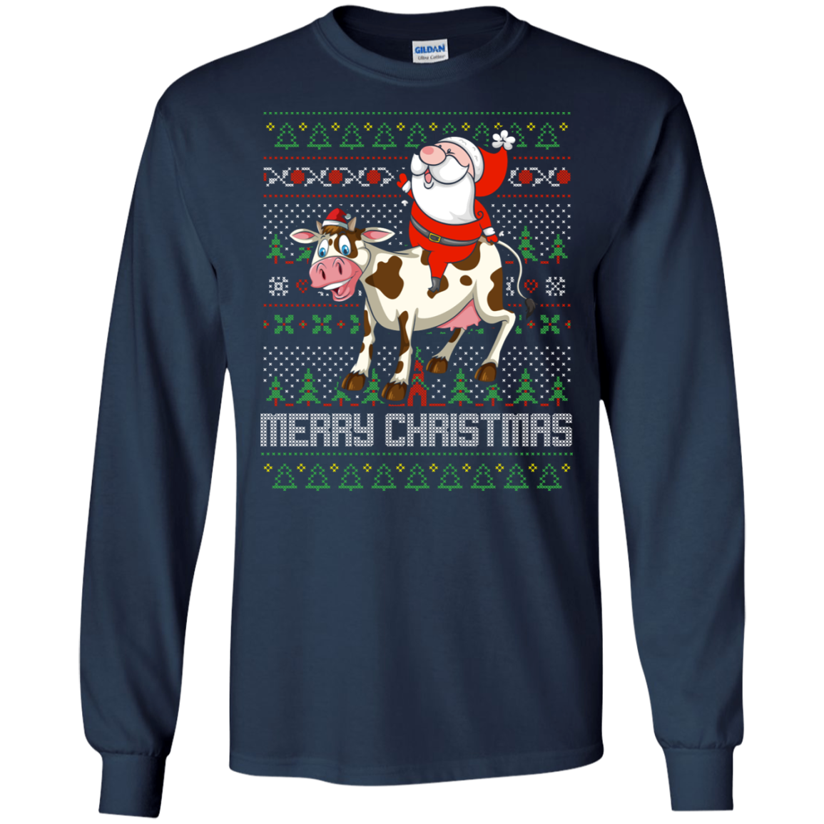 Santa Riding Cow Merry Xmas Farming Gift Tshirt