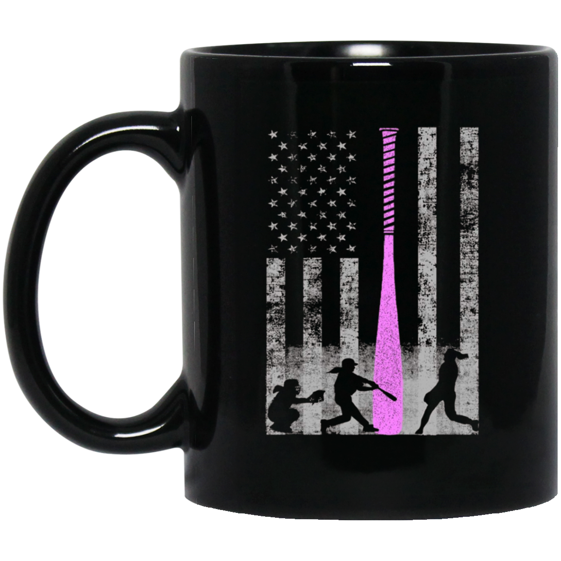 American Softball Flag T-Shirt - Players and Pink Bat