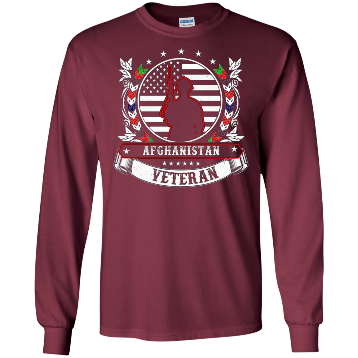 Afghanistan Military Combat Veteran T-Shirt [Back-Wreathe]