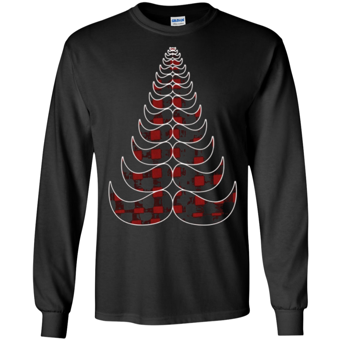 Christmas Tree Hipster Red Plaid Mustache T-Shirt