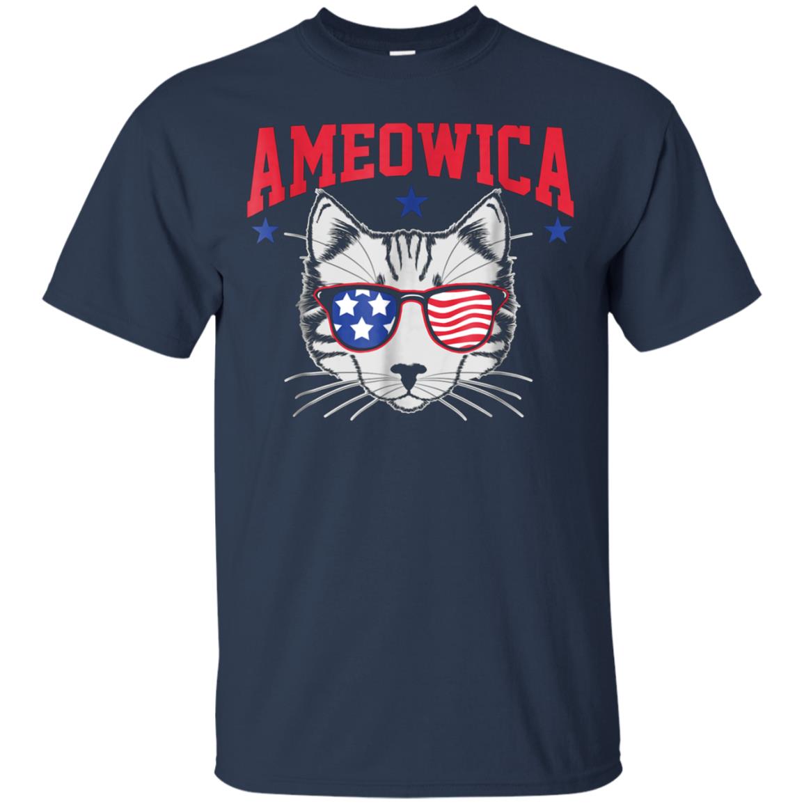 Ameowica Cat With Flag Sunglasses Funny 4th Of July T-Shirt