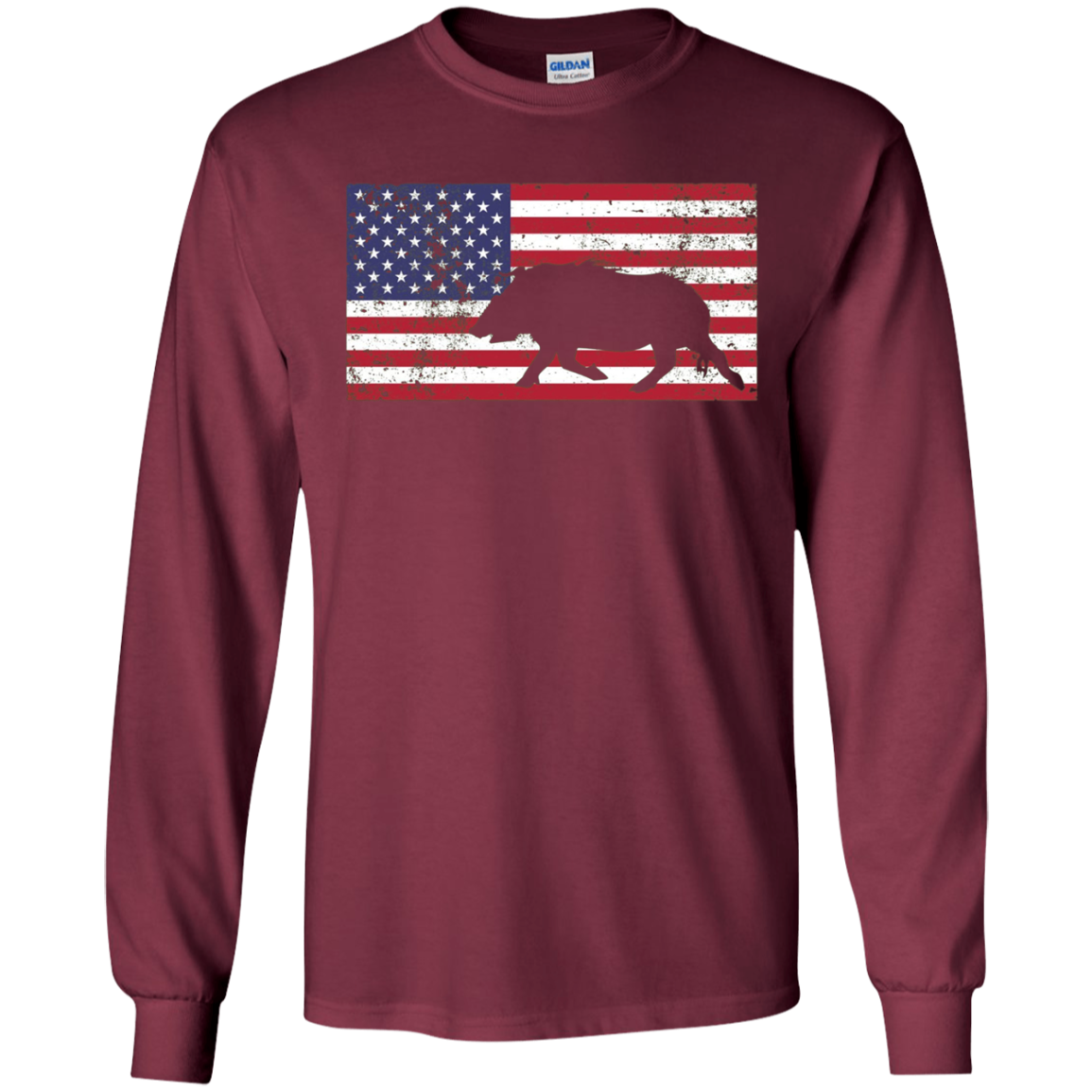 American Flag Patriotic Wild Feral Pig Hunting T-Shirt USA
