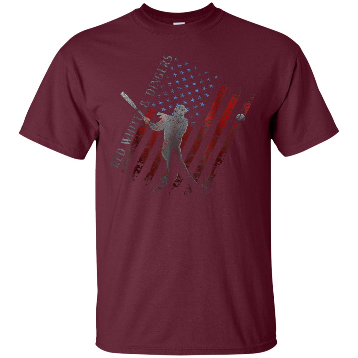 American Flag Red White and Dingers Vintage Baseball T-shirt